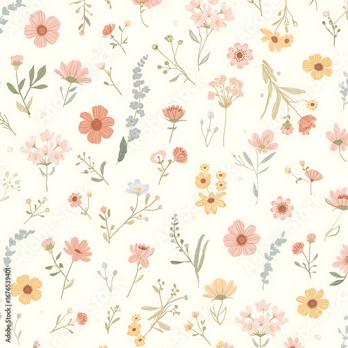 Wallpaper Mural Seamless minimal flower pattern background nature graphic design soft colors delicate floral elements Torontodigital.ca