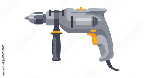 Detailed Vector Graphic of an Electric Drill with Auxiliary Handle for Versatile Usage at Home and Job Site Drilling Tasks