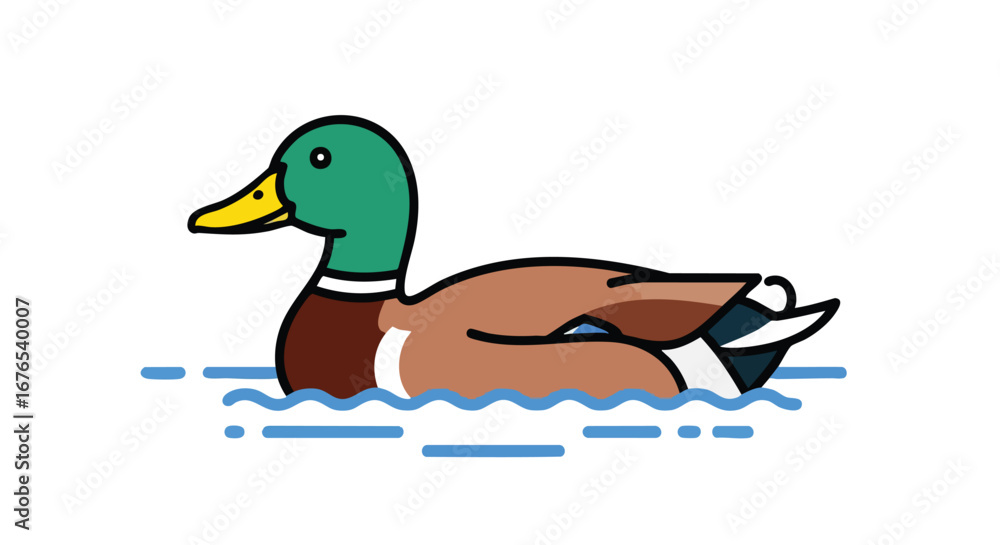 Obraz premium Stylized mallard duck swimming gracefully on tranquil water creating a serene scene graphic element for nature lovers and design enthusiasts