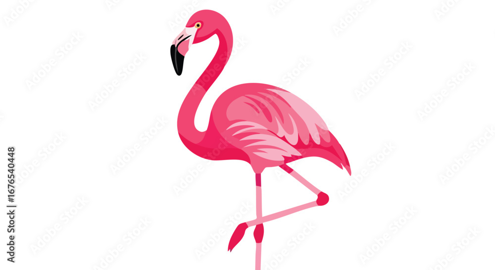 Fototapeta premium Elegant flamingo standing gracefully on one leg against a clean backdrop a vibrant touch of nature capturing a moment of avian