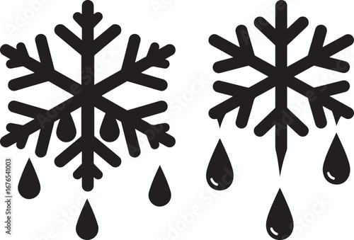 Melting snowflake silhouette with water droplets