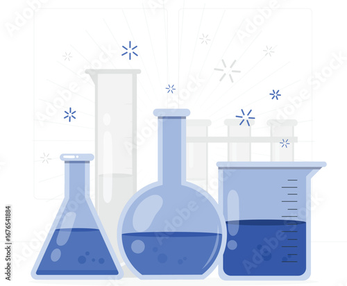 Chemistry beaker with rafiki character illustration