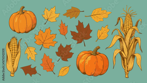 Retro and pop, simple Autumn illustration set. Cute. Simple. Event. fall. season.