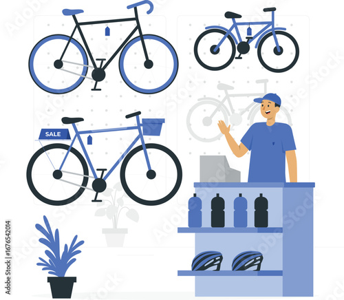 Retro bicycle shop advertisement design with rafiki character