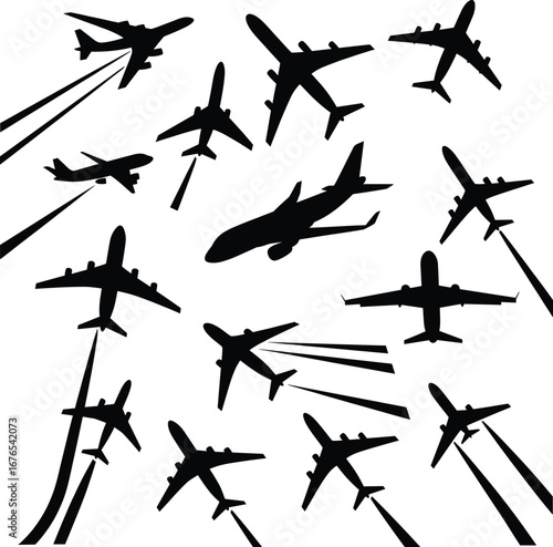 Airplane silhouette, jet aircraft, passenger plane, aviation vector, commercial airline, air travel, flight design, aircraft graphic, journey, sky transport, travel