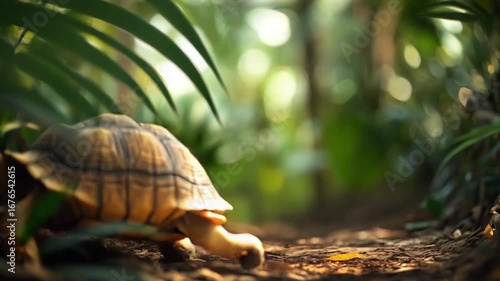 Tortoise in Lush Tropical Rainforest