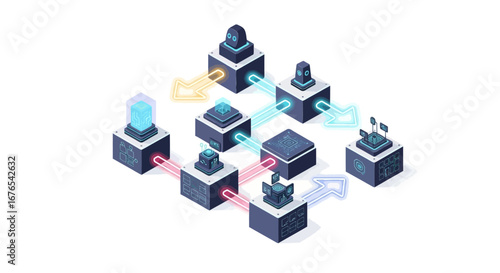 Isometric Network A Modern Illustration of Data Flow and Digital Connections