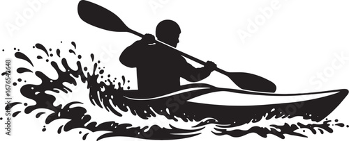 Kayaker silhouette paddling in water graphic vector illustration for outdoor activities and sport design