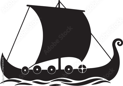 Silhouette of a Viking Longship Sailing on Wavy Waters Historical Maritime Adventure