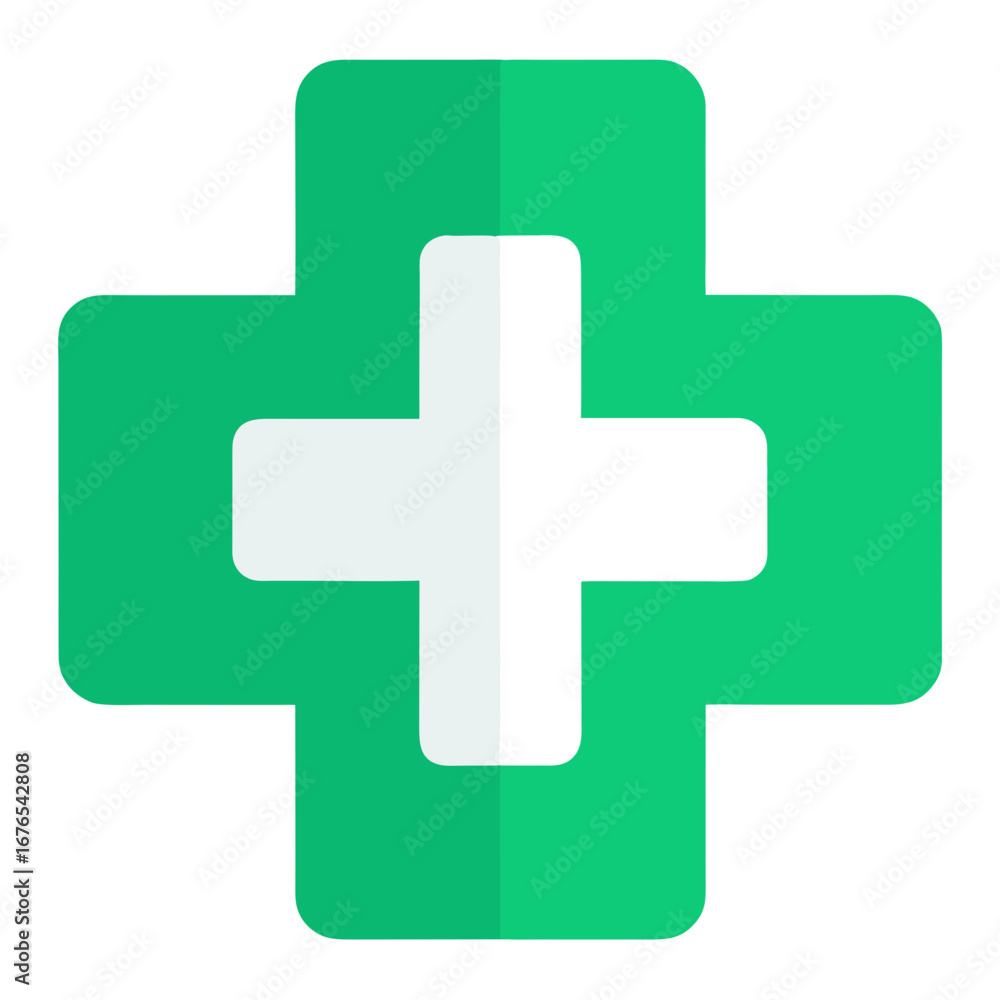 Obraz premium Vector medical cross sign in a clean minimal flat design, green and white, isolated on transparent PNG background, suitable for healthcare branding