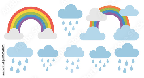 Vibrant Rainbows and Gentle Rain Clouds A Cheerful Weather Collection