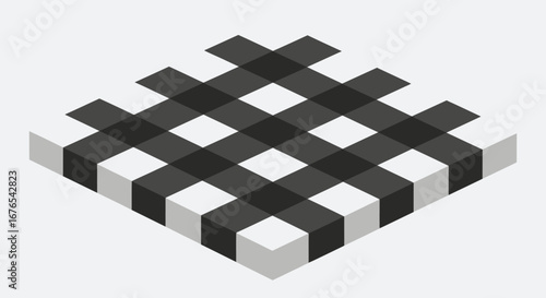 Monochrome isometric design featuring an abstract three-dimensional woven checkerboard pattern on an isolated background