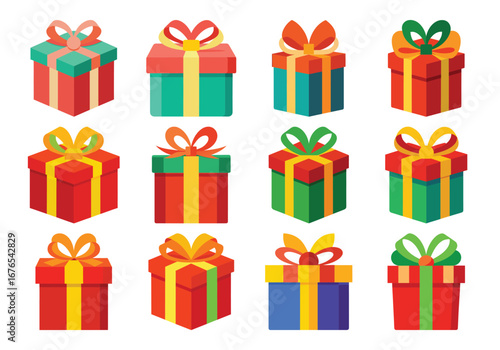 Gift box vector cartoon set icon. Illustration of isolated cartoon icon gift box with ribbon. Vector illustration set christmas present.