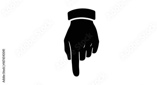 Hand Pointing Downwards Simple Black Silhouette Illustration