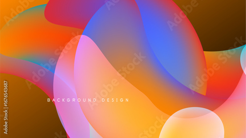 Abstract fluid shapes overlap, creating vibrant color gradients. Background is dark, emphasizing bright hues. Modern design element.