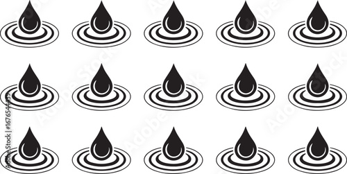 A seamless pattern of falling water droplets creating gentle ripples, perfect for designs related to nature, hydration, or serene aquatic themes.

