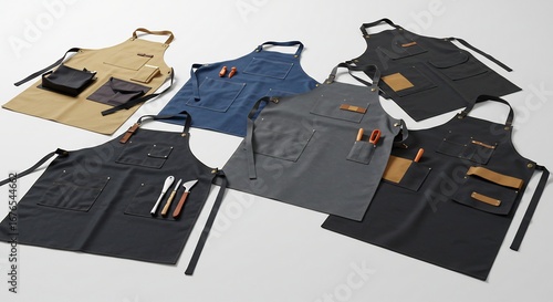 丈夫な綿素材 エプロン6種 ソフトな光で撮影. AI Generated