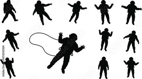 Astronaut silhouette, space explorer vector, astronaut floating illustration, cosmic travel design, astronaut suit artwork, space exploration icon, galaxy adventure 