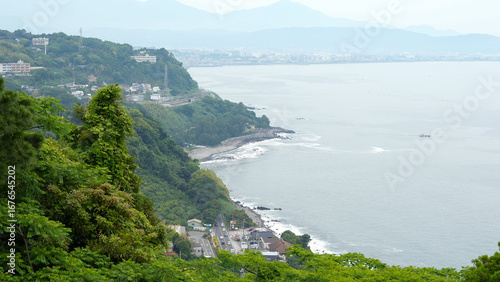 Coastal Village View from Mountain Hillside Japan
