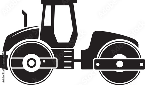 A road roller icon, a heavy-duty machine used for compacting soil, gravel, and asphalt in construction.