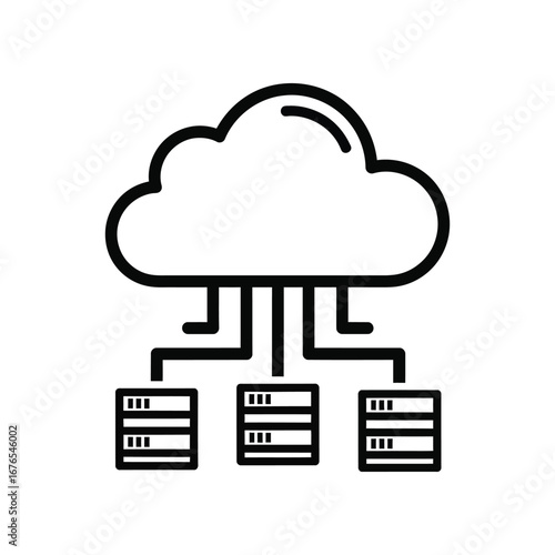 Cloud Data Network: A clean, sleek graphic illustration of cloud computing and a digital data network, perfect for illustrating tech concepts, seamless digital interaction.