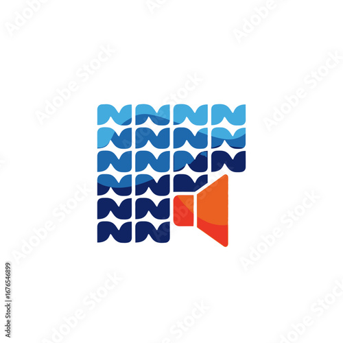 Abstract logo design featuring a grid of waves and a speaker element.