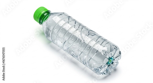 Heldere waterfles zacht verlicht op witte achtergrond. AI Generated