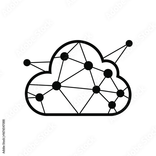 Cloud Connectivity and Data: A simple yet impactful graphic shows a cloud with interconnected dots and lines, symbolizing the intricate network of cloud computing and data exchange.