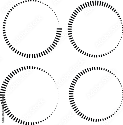 Four abstract circular graphic elements with intricate line patterns suggesting a sense of movement or progression in a minimalist design