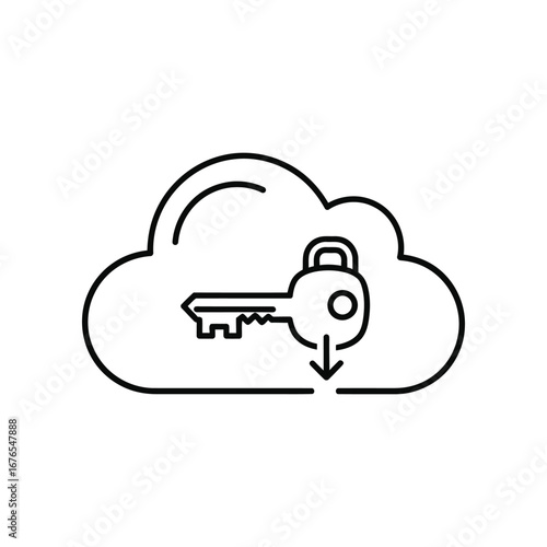 Cloud Key Security: Depicting the essence of data protection with an illustration of a key descending from a cloud, signifying secure access and data integrity in the digital realm.