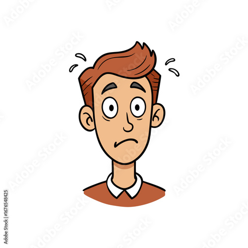 Worried Man Face - Nervous Cartoon Character with Sweat Drops, Anxiety Emotion Illustration