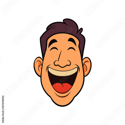 Laughing Man Face - Happy Cartoon Character with Wide Open Mouth and Closed Eyes, Joy Emotion