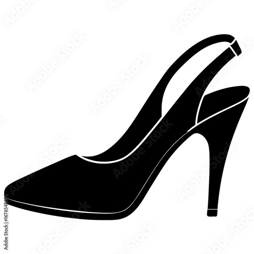 Black Silhouette of a Women's High Heel Slingback Shoe