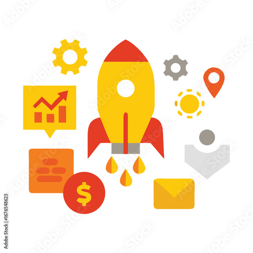 Startup Rocket & Business Idea Illustration