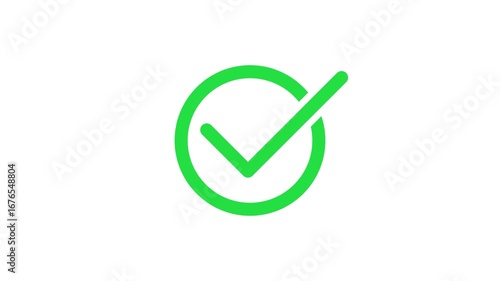 Green line check mark circle 4k animation isolated on white background 