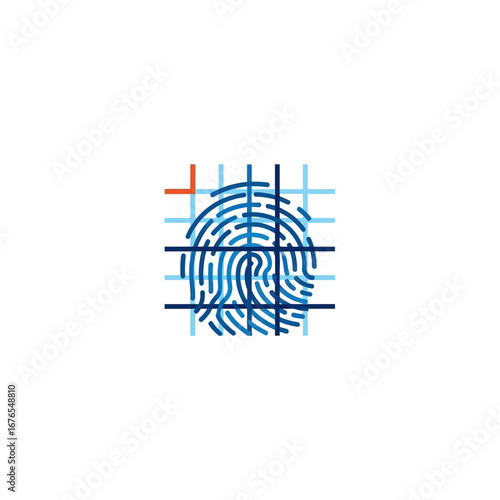 Fingerprint scan on a grid, representing biometric identification and security technology.