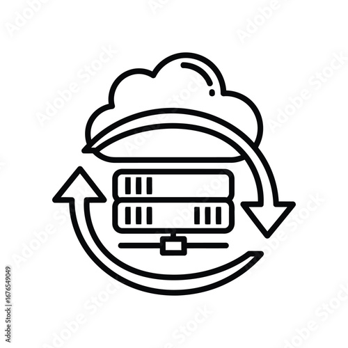 Cloud Server Connectivity Icon: The dynamic lines of this technical illustration depict the seamless exchange of data and the interconnectedness of digital networks and technologies.