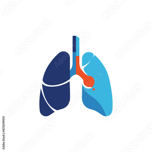 A modern, stylized graphic of human lungs in blue and orange, representing the respiratory system for medical concepts.