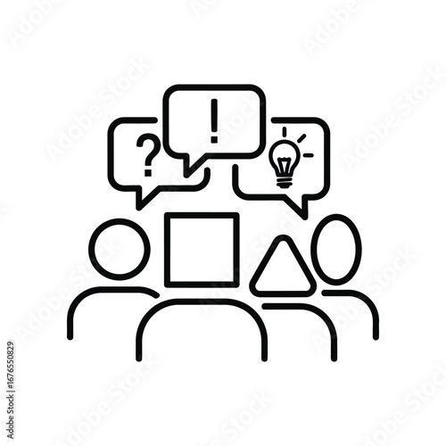 Brainstorming and idea generation: A simplified illustration of a brainstorming session, highlighting problem-solving, ideas, and solutions