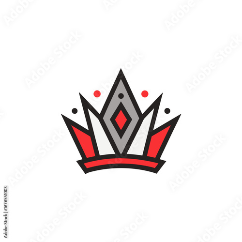 Stylized crown with red and gray color scheme design on transparent background