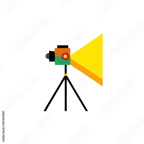 Illustration of a camera on a tripod with light on transparent background