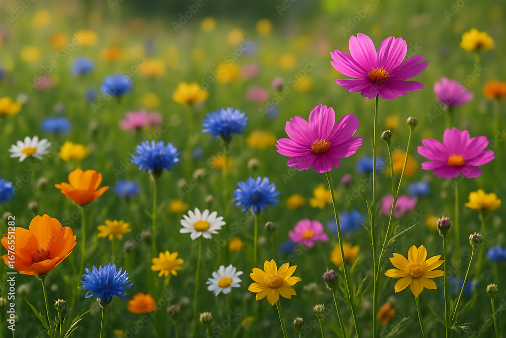 Fototapeta premium Colorful Wildflowers Blooming in Meadow