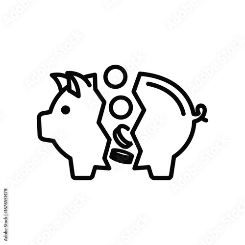 Broken Piggy Bank: This striking illustration of a cracked piggy bank depicts the aftermath of a financial setback. The coins spilling out symbolize loss.