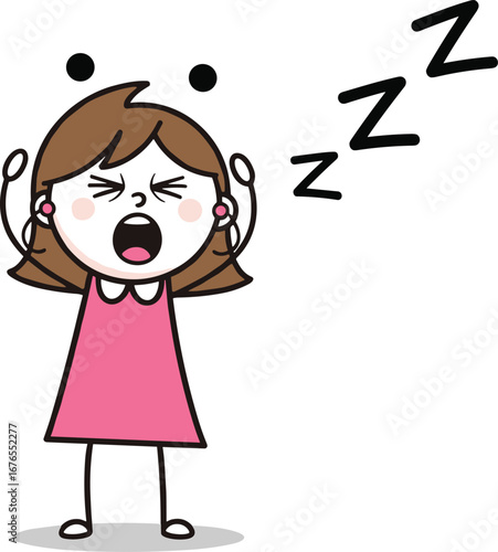 Frustrated cartoon girl reacting to loud snoring "Zzz" sounds, expressing annoyance, sleep disturbance, noise pollution, and the need for quiet.