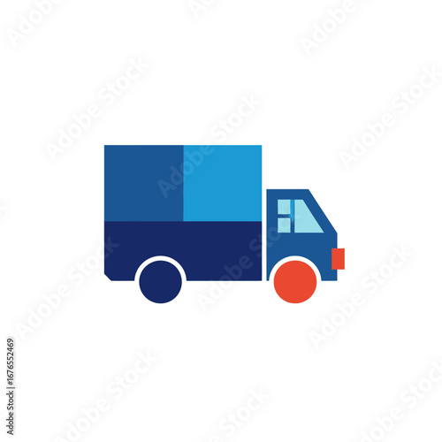 Illustration of a delivery truck with a blue and orange color scheme.