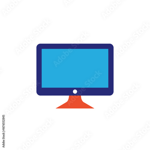 Illustration of a flat screen computer monitor with a blue screen and orange stand.