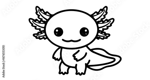 Cute Cartoon Axolotl Illustration, Pink Salamander, Kawaii Design, Amphibian Pet, Aquatic Animal