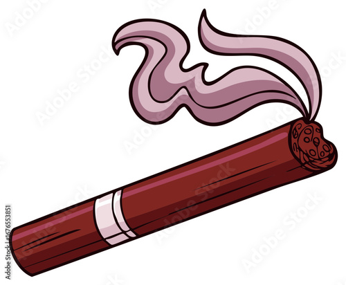Illustration of a lit cigar with smoke in a cartoon style