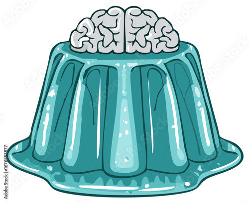 Blue gelatin dessert with a brain on top strange food combination dessert idea