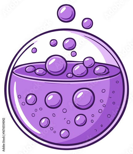 Cartoon illustration of purple potion bubbling in a glass orb.